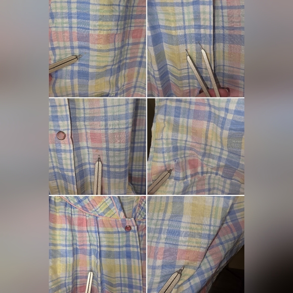 Vanity Fair Vintage 70's Pastel Plaid  House Coat Snap Robe Dress Pockets XL - Picture 12 of 14